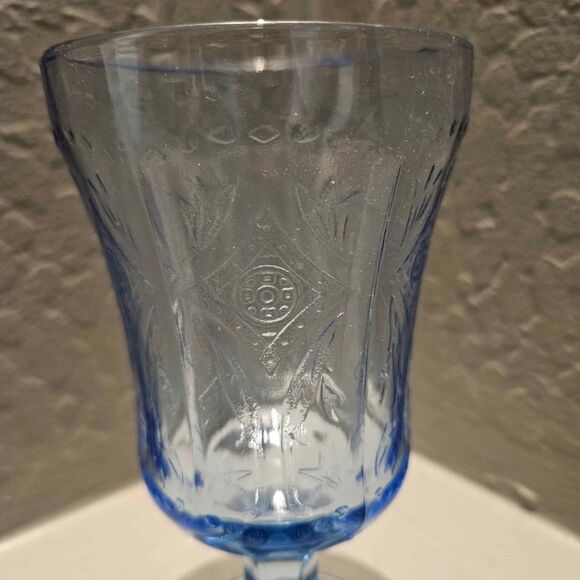 Indiana Glass Recollection Blue Stem Glass Goblet Blue Madrid - Picture 2 of 8